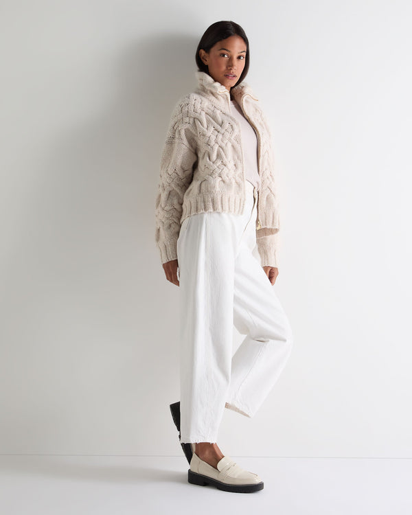 N.Peal Women's Hero Zip Cable Cashmere Jumper Ecru White