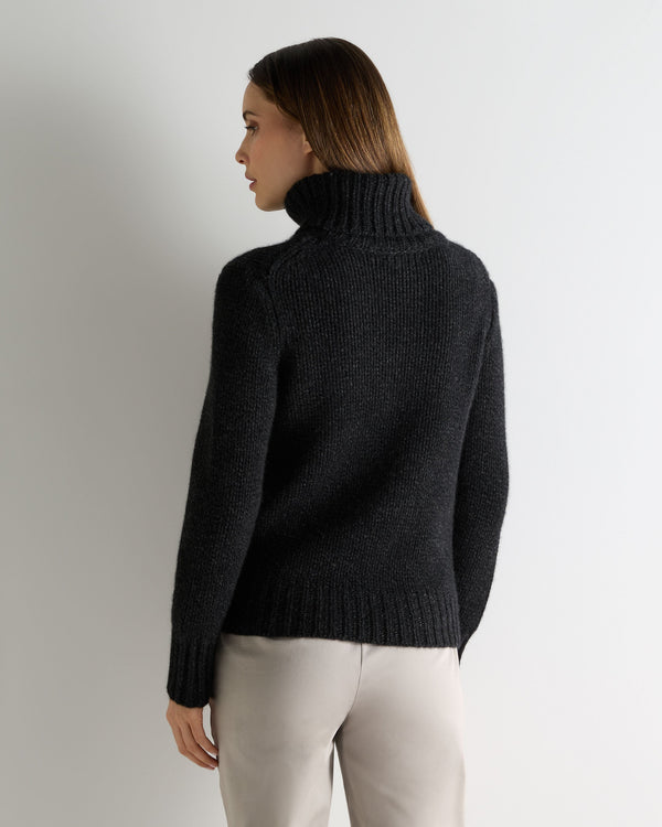 N.Peal Women's Hazel Hand Knit Cashmere Jumper Charcoal Grey Melange