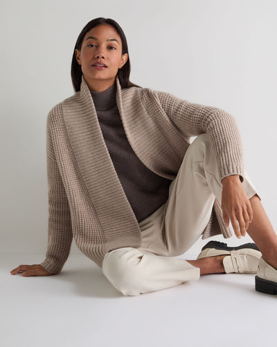 N.Peal Women's Chunky Moss Stitch Cashmere Cardigan Oatmeal Brown