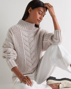 Women's Mock Neck Cable Cashmere Jumper Frost White