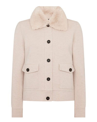 N.Peal Women's Fur Collar Milano Cashmere Jacket Ecru White