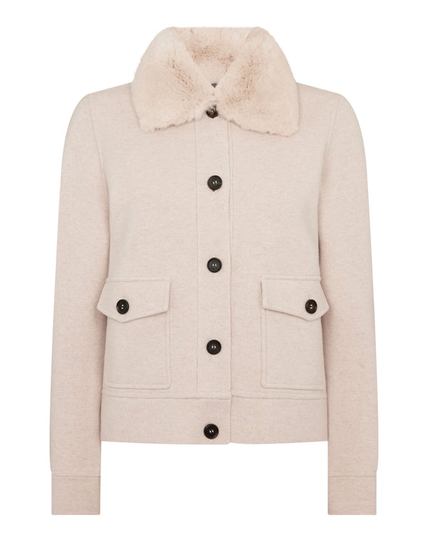 N.Peal Women's Fur Collar Milano Cashmere Jacket Ecru White