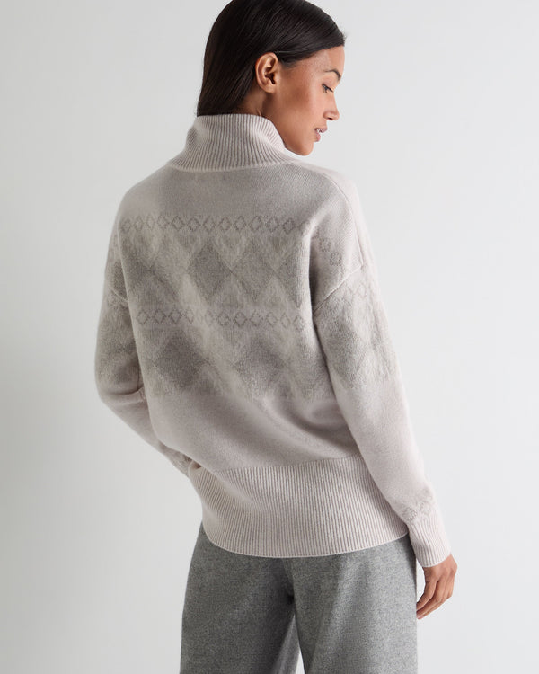 N.Peal Women's Sparkle Jacquard Cashmere Jumper Pebble Grey