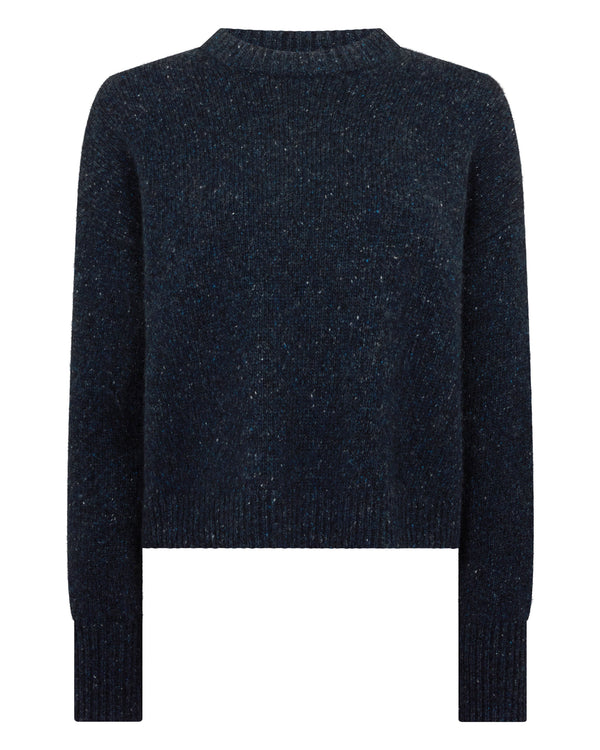 N.Peal Women's Cropped Marl Cashmere Jumper Atlantic Blue Melange