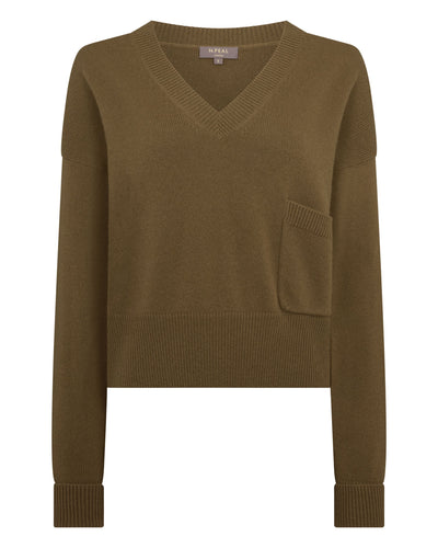 N.Peal Women's Cropped V Neck Cashmere Jumper Cinnamon Brown
