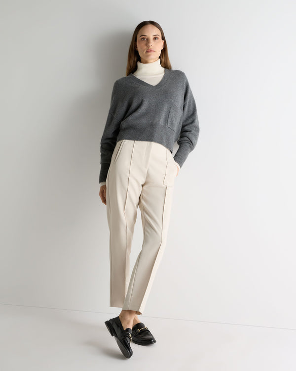 N.Peal Women's Cropped V Neck Cashmere Jumper Elephant Grey