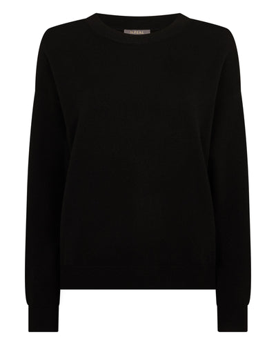 N.Peal Women's Oversized Round Neck Cashmere Jumper Black