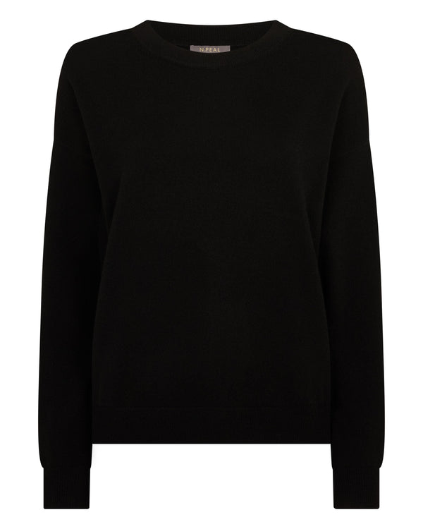 N.Peal Women's Oversized Round Neck Cashmere Jumper Black