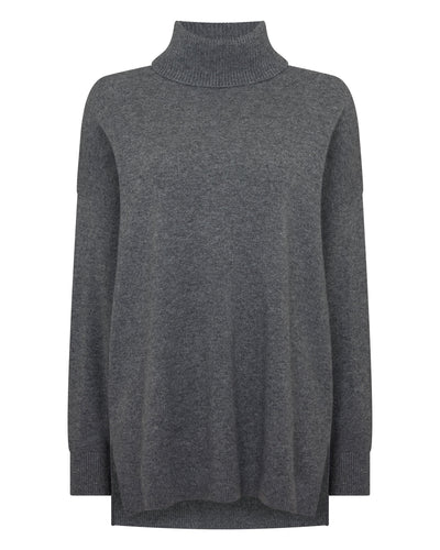N.Peal Women's Longline Roll Neck Cashmere Jumper Elephant Grey