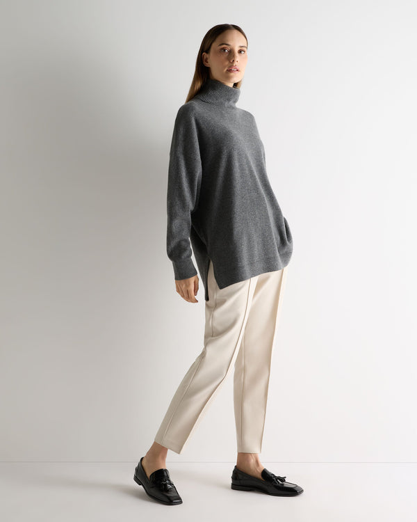 N.Peal Women's Longline Roll Neck Cashmere Jumper Elephant Grey