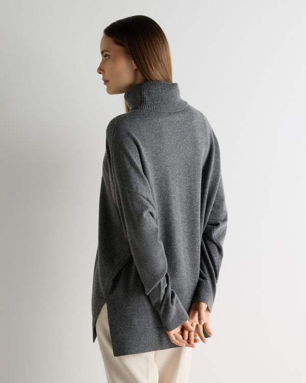 N.Peal Women's Longline Roll Neck Cashmere Jumper Elephant Grey