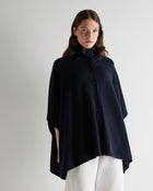 Women's Button Through Cashmere Cape Navy Blue