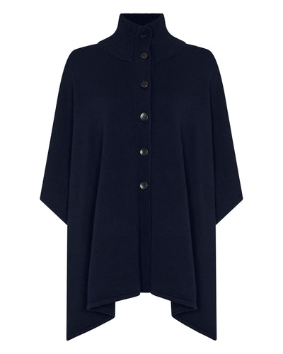 N.Peal Women's Button Through Cashmere Cape Navy Blue
