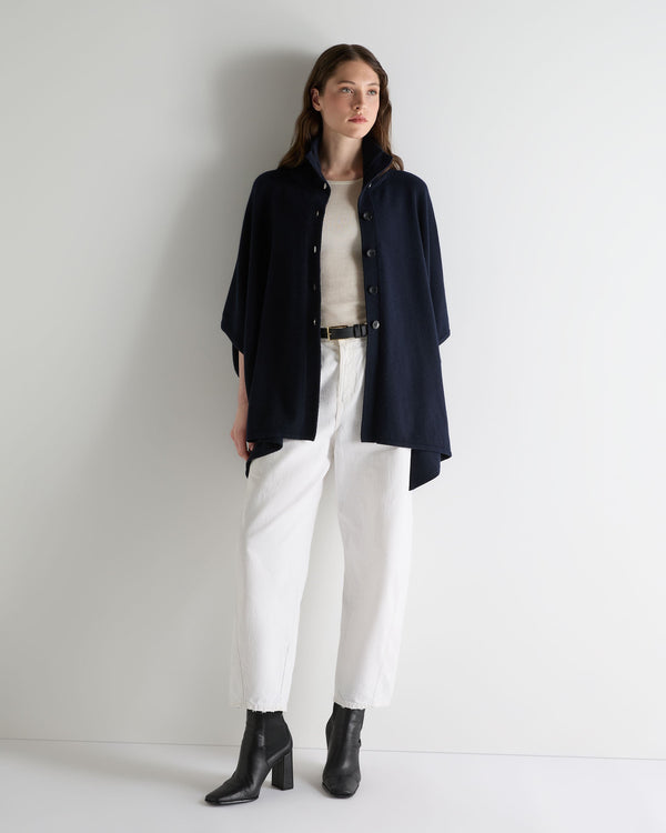 N.Peal Women's Button Through Cashmere Cape Navy Blue