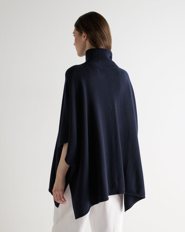 N.Peal Women's Button Through Cashmere Cape Navy Blue