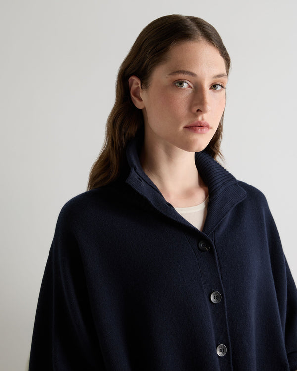 N.Peal Women's Button Through Cashmere Cape Navy Blue