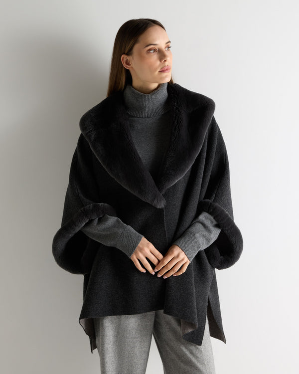 N.Peal Women's Double Face Fur Cape Dark Graphite Grey
