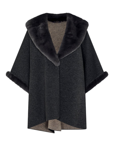 N.Peal Women's Double Face Fur Cape Dark Graphite Grey