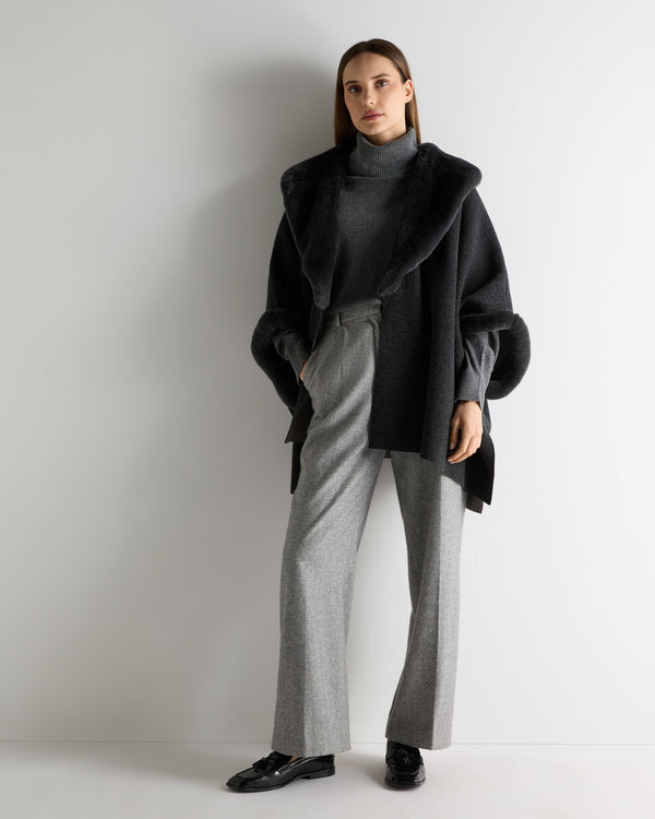 N.Peal Women's Double Face Fur Cape Dark Graphite Grey