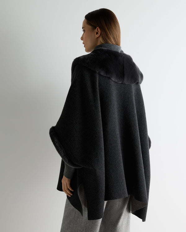 N.Peal Women's Double Face Fur Cape Dark Graphite Grey