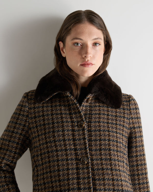 N.Peal Women's Dogtooth Fur Trim Jacket Brown
