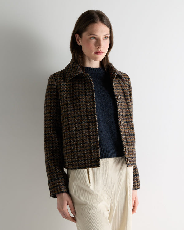 N.Peal Women's Dogtooth Fur Trim Jacket Brown