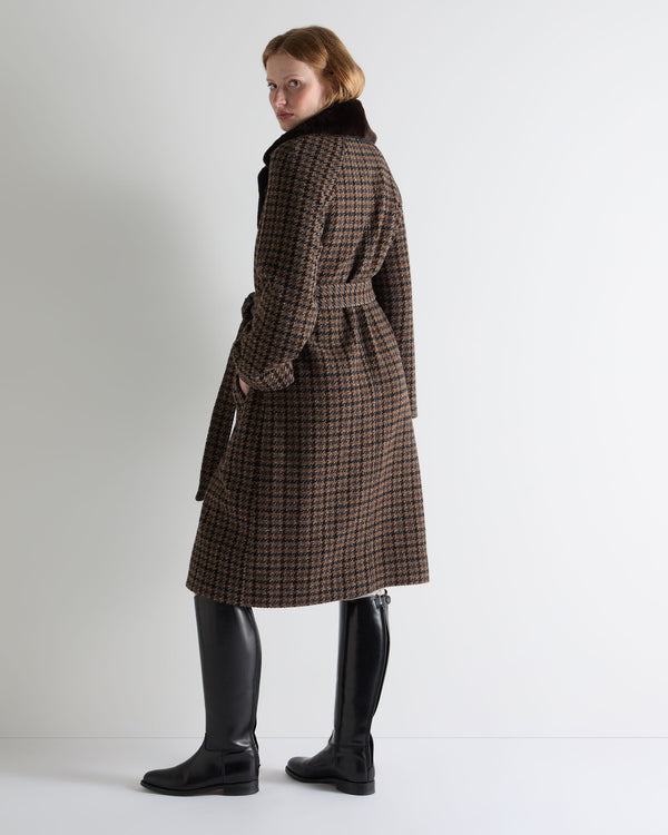 N.Peal Women's Dogtooth Fur Trim Coat Brown