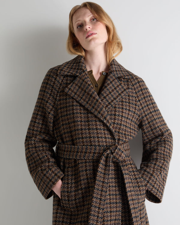 N.Peal Women's Dogtooth Fur Trim Coat Brown