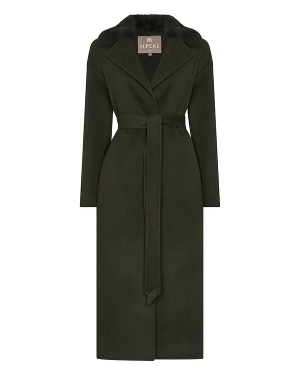 N.Peal Women's Fur Collar Longline Coat Green