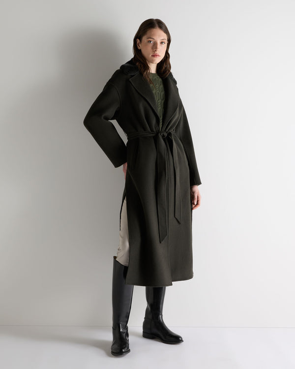 N.Peal Women's Fur Collar Longline Coat Green