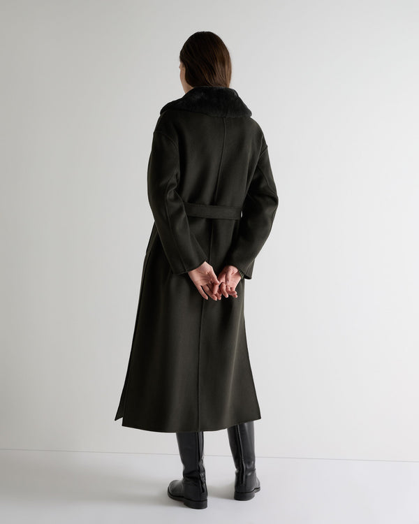 N.Peal Women's Fur Collar Longline Coat Green