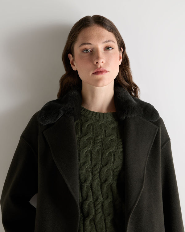 N.Peal Women's Fur Collar Longline Coat Green