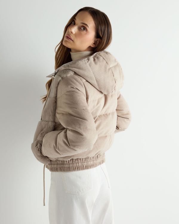 N.Peal Women's Rex Front Padded Jacket Beige Brown
