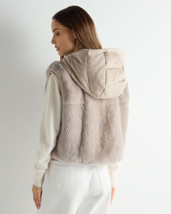 N.Peal Women's Rex Fur Hooded Gilet Beige Brown