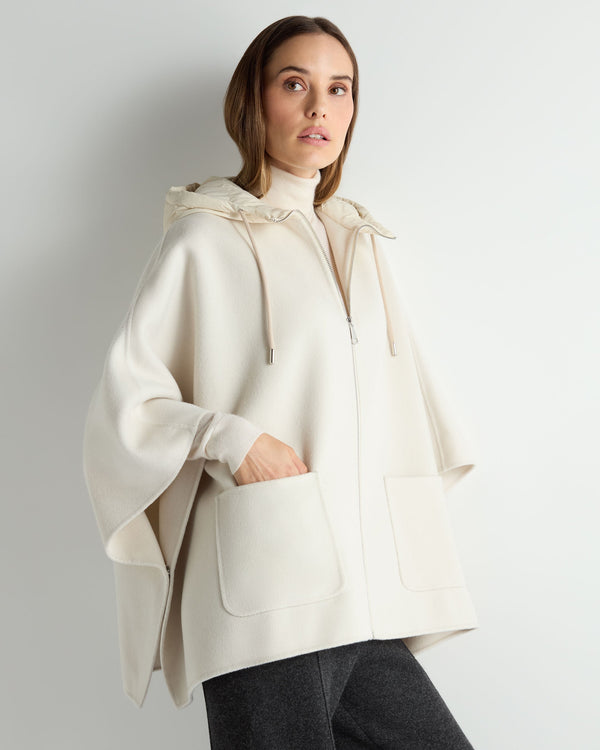 N.Peal Women's Hooded Woven Cape Cream