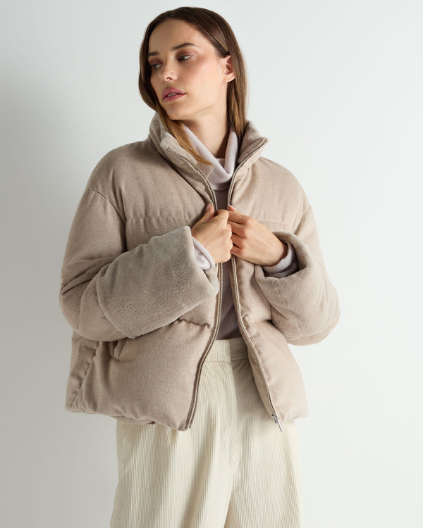 N.Peal Women's Fur Cuff Padded Jacket Beige Brown