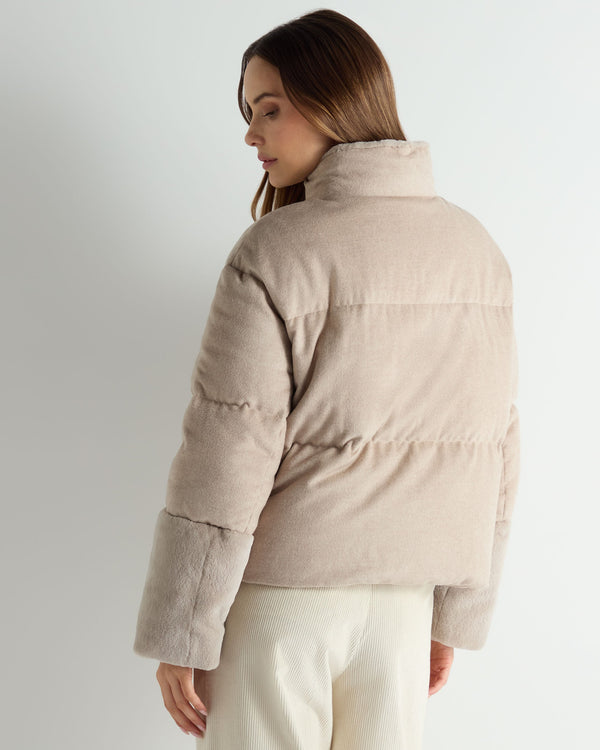 N.Peal Women's Fur Cuff Padded Jacket Beige Brown