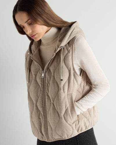 N.Peal Women's Padded Gilet With Hood Beige Brown