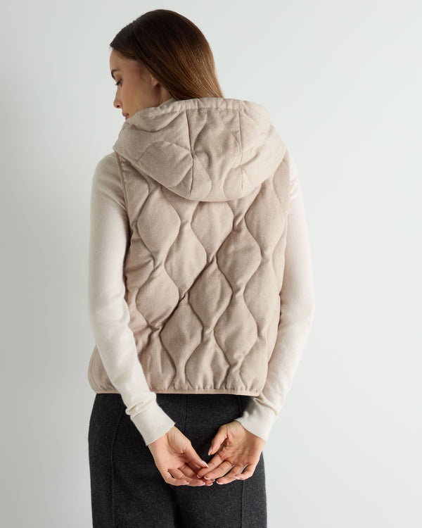 N.Peal Women's Padded Gilet With Hood Beige Brown