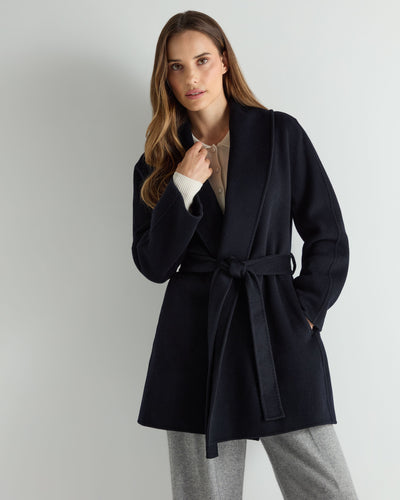 N.Peal Women's Short Wool Cashmere Coat Dark Navy Blue