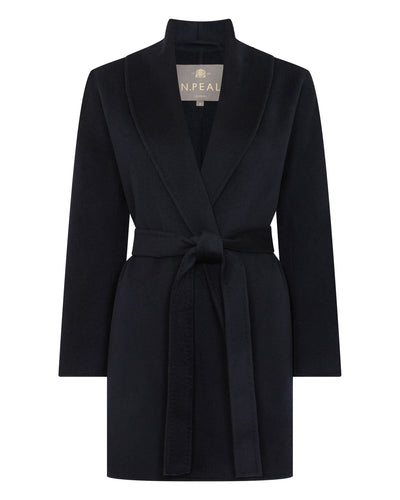 N.Peal Women's Short Wool Cashmere Coat Dark Navy Blue