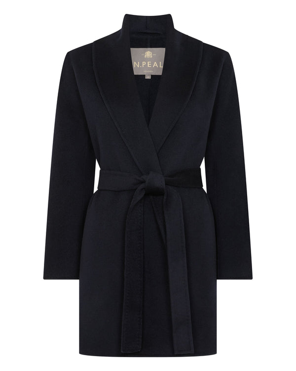 N.Peal Women's Short Wool Cashmere Coat Dark Navy Blue