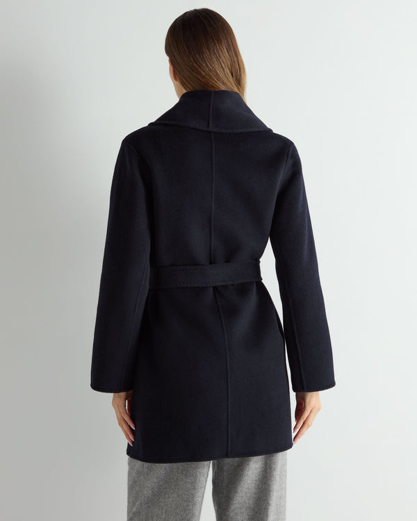 N.Peal Women's Short Wool Cashmere Coat Dark Navy Blue