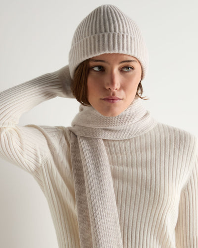 N.Peal Women's Ribbed Cashmere Hat With Lurex Frost White Sparkle