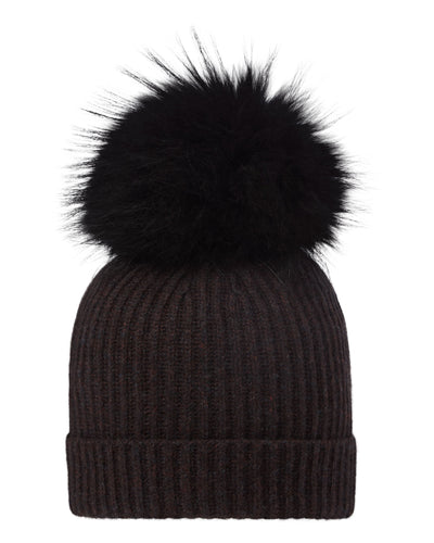 N.Peal Unisex Ribbed Cashmere Hat With Detachable Pom Cocoa Brown