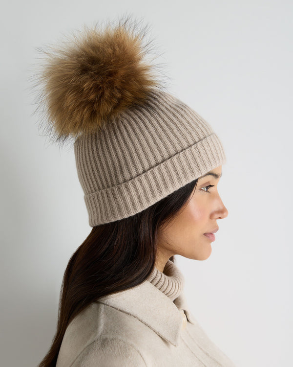 Unisex Ribbed Cashmere Hat With Detachable Pom 3