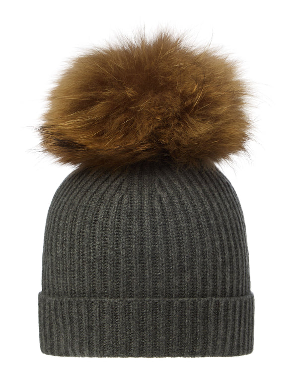 Unisex Ribbed Cashmere Hat With Detachable Pom  1