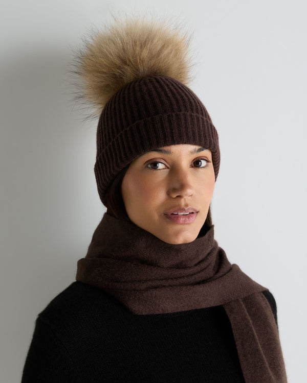 Unisex Ribbed Cashmere Hat With Detachable Pom 2