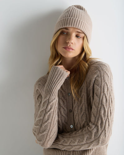 N.Peal Unisex Ribbed Cashmere Hat Cashew Brown