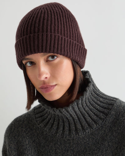 N.Peal Unisex Ribbed Cashmere Hat Redwood